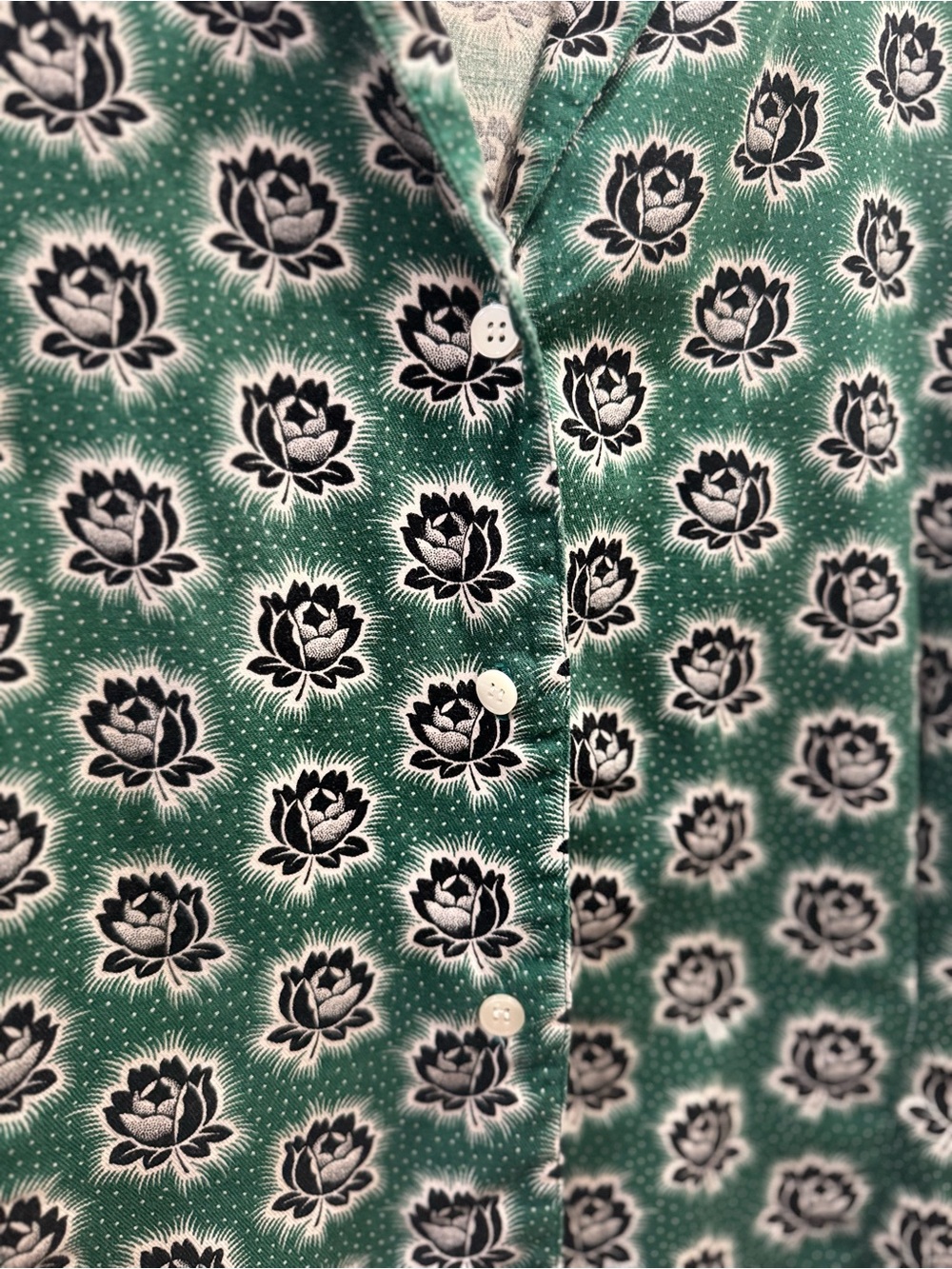 Vintage 80s Esprit Sport Green Blue White Floral Cotton Retro Blouse Women’s S - Picture 4 of 8